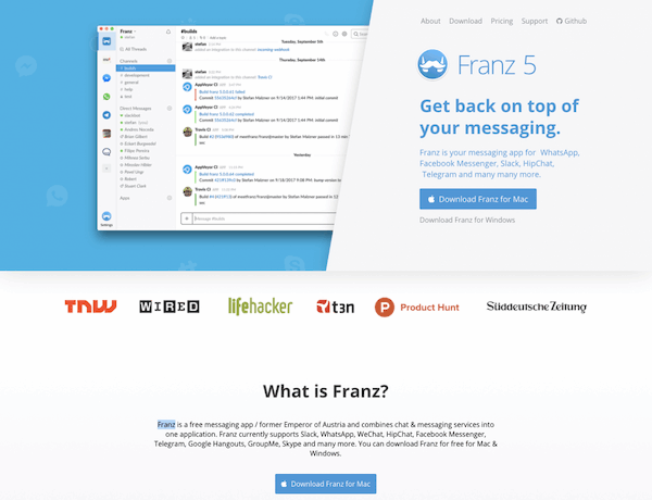 チャット統合ツールの最新版「Franz5」からChatWork(チャットワーク)が消えた!(バージョン4と5両方の利用できるサービスリストも記載)