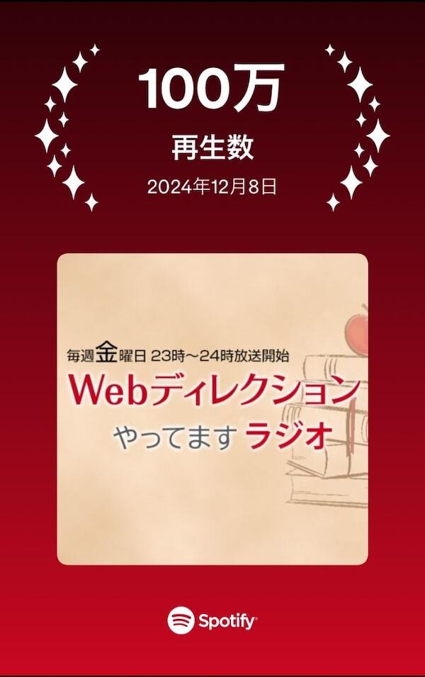 ポッドキャスト、再生100万回を達成しました。