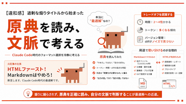 「Markdownをやめろ」は本当か？──Claude Code記事の煽りに踊らされないために、原典を正確に読む
