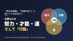 「努力は無駄」「才能が全て」と思っているあなたへ。必要なのは努力・才能・運の3つ、そして「行動」