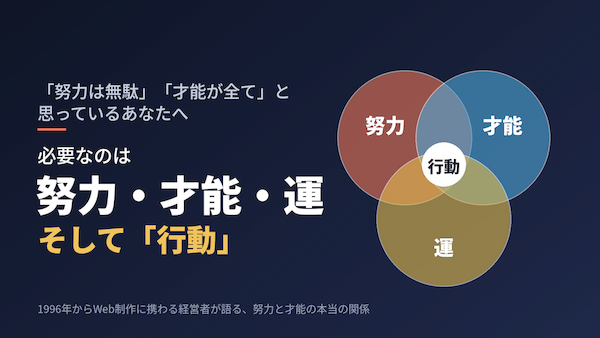 「努力は無駄」「才能が全て」と思っているあなたへ。必要なのは努力・才能・運の3つ、そして「行動」